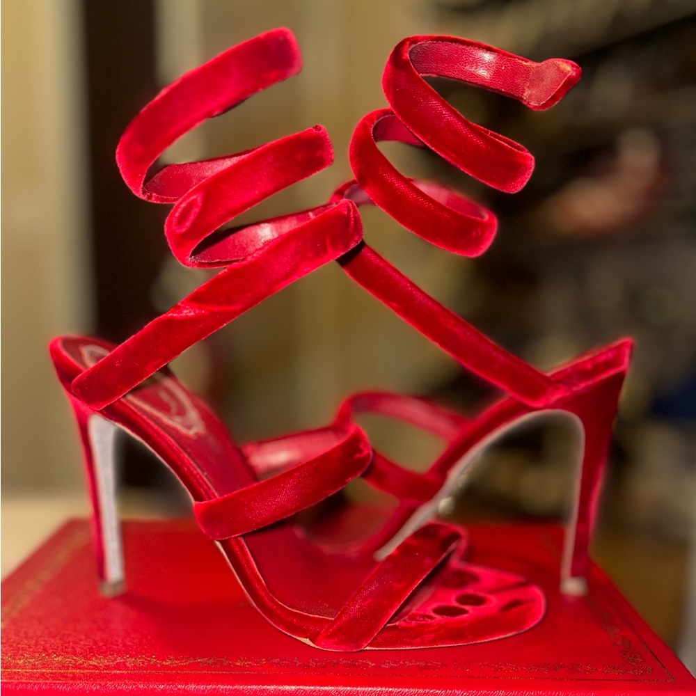 Rene Caovilla Scarlet Velvet Spiral Heels